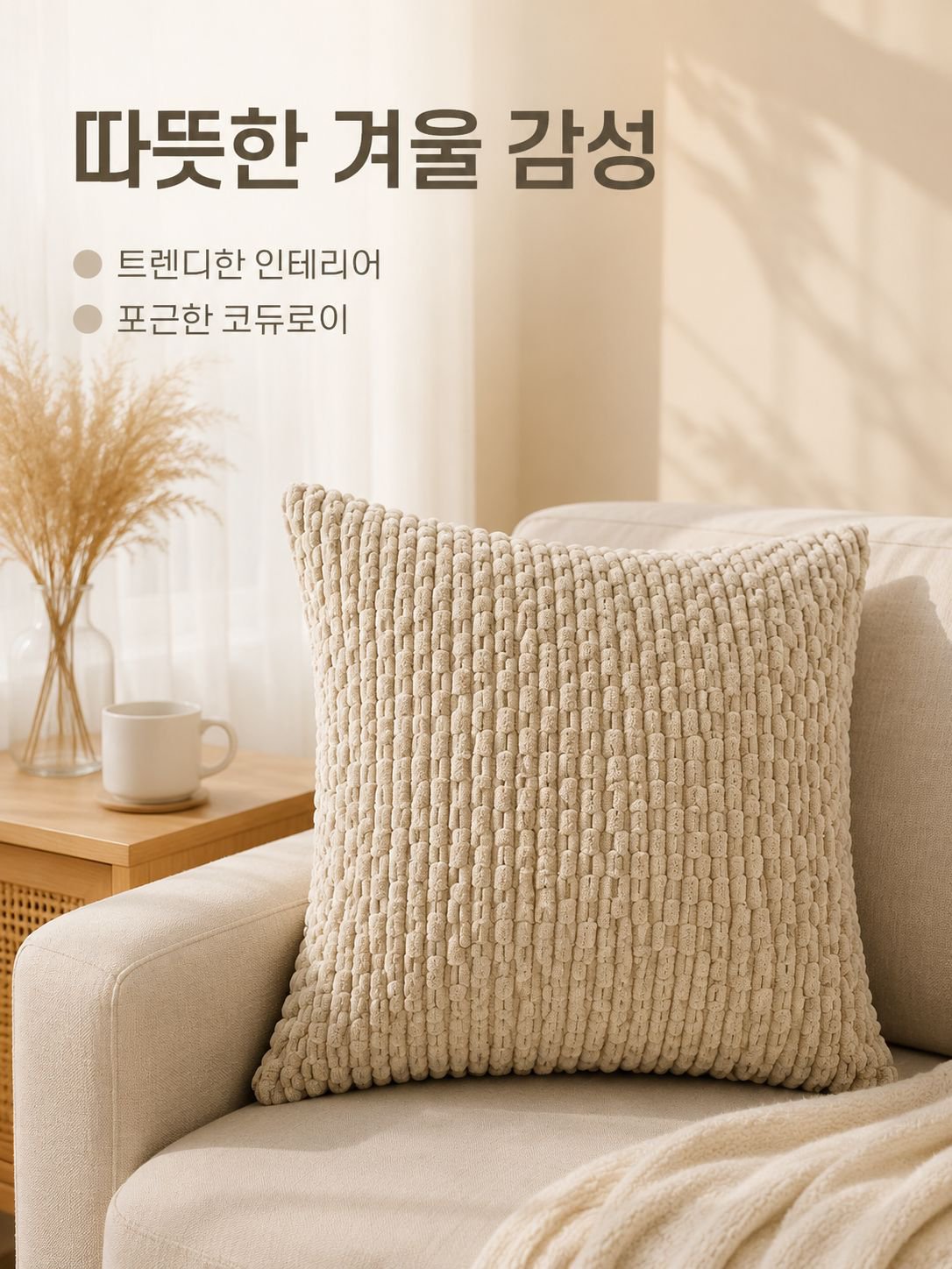 체인 코듀로이 쿠션 베갯잇