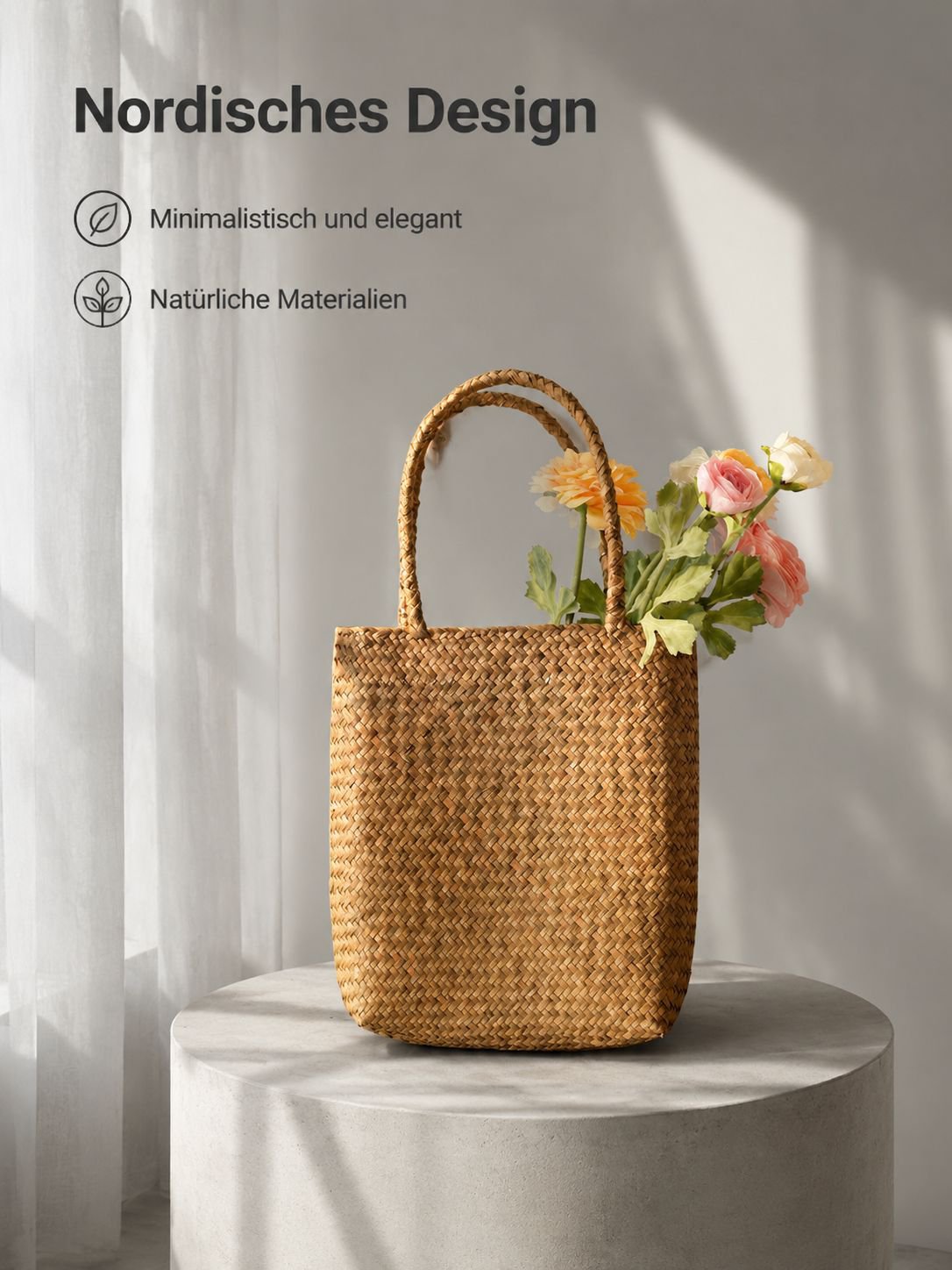 Nordischer Stil Seegras Handgewebter Blumenkorb