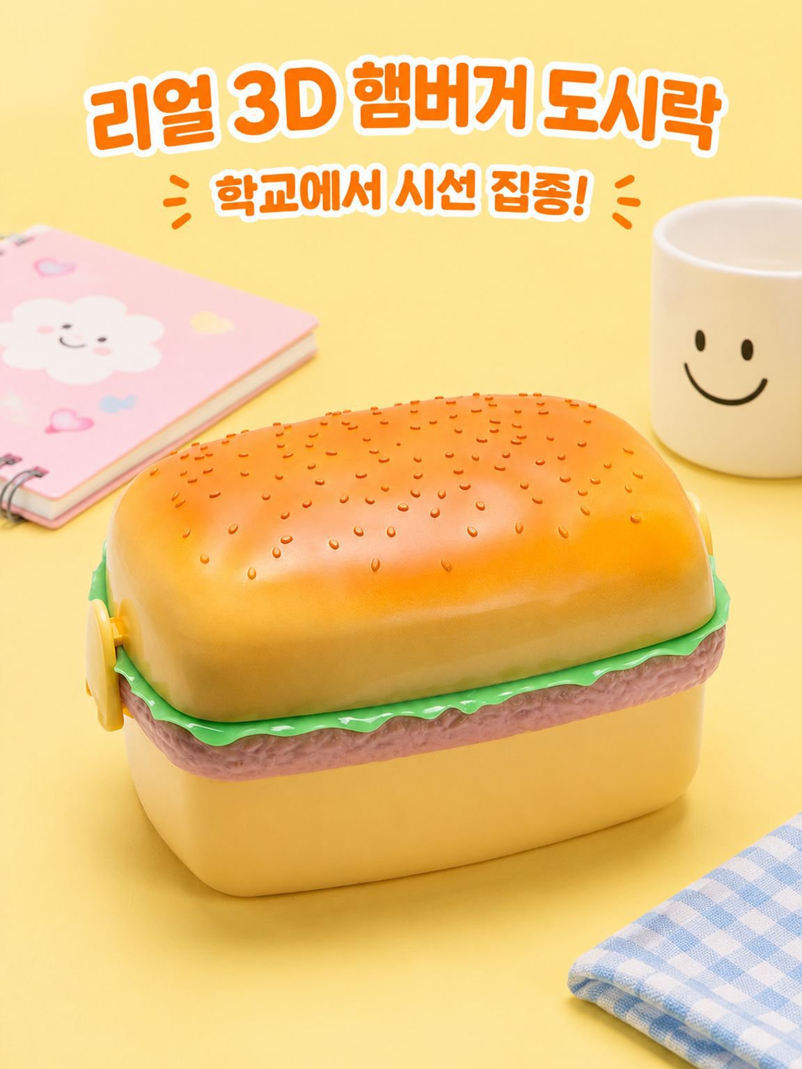 다기능 귀여운 햄버거 도시락 학생 휴대용 도시락 과일함