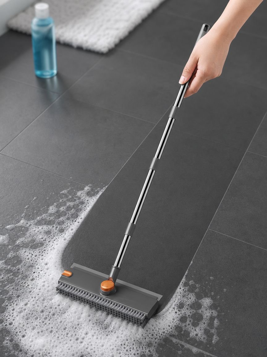 Floor brush with ergonomic handle for easy cleaning