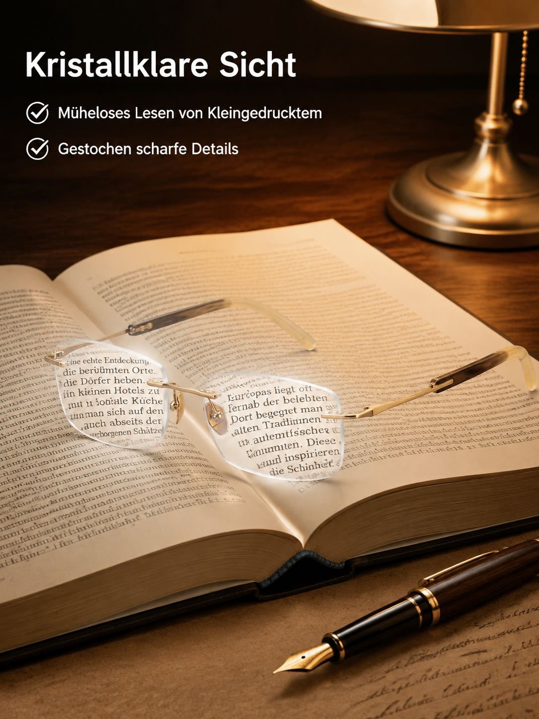 Gesichtsanpassende Lesebrille aus Horn auf weißem Hintergrund