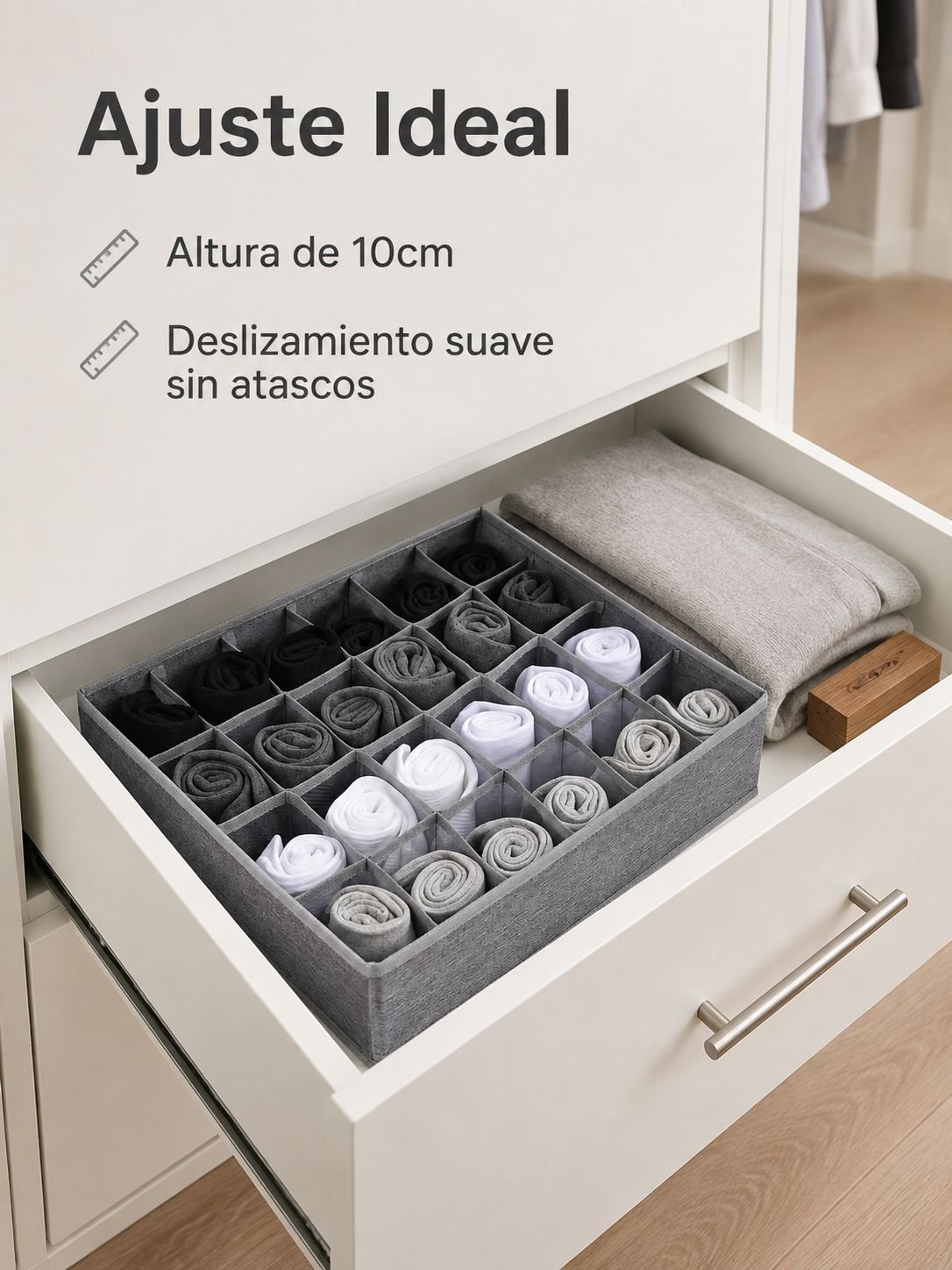 Caja de almacenamiento con divisor de tela