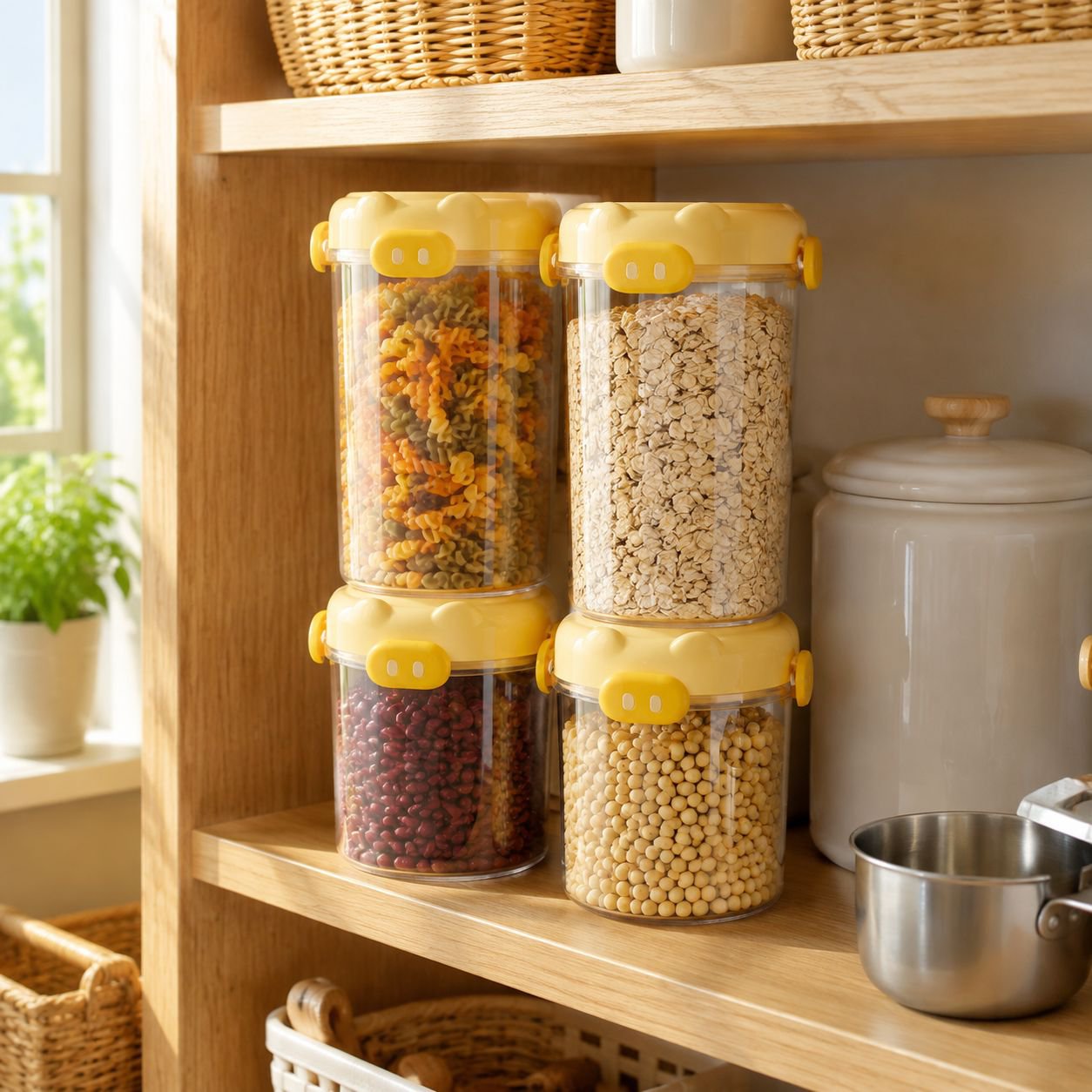 Snacks Sealed Jars A Jar Pig Food Organizer Transparent Kitchen Supplies Stacked Gra Organizer