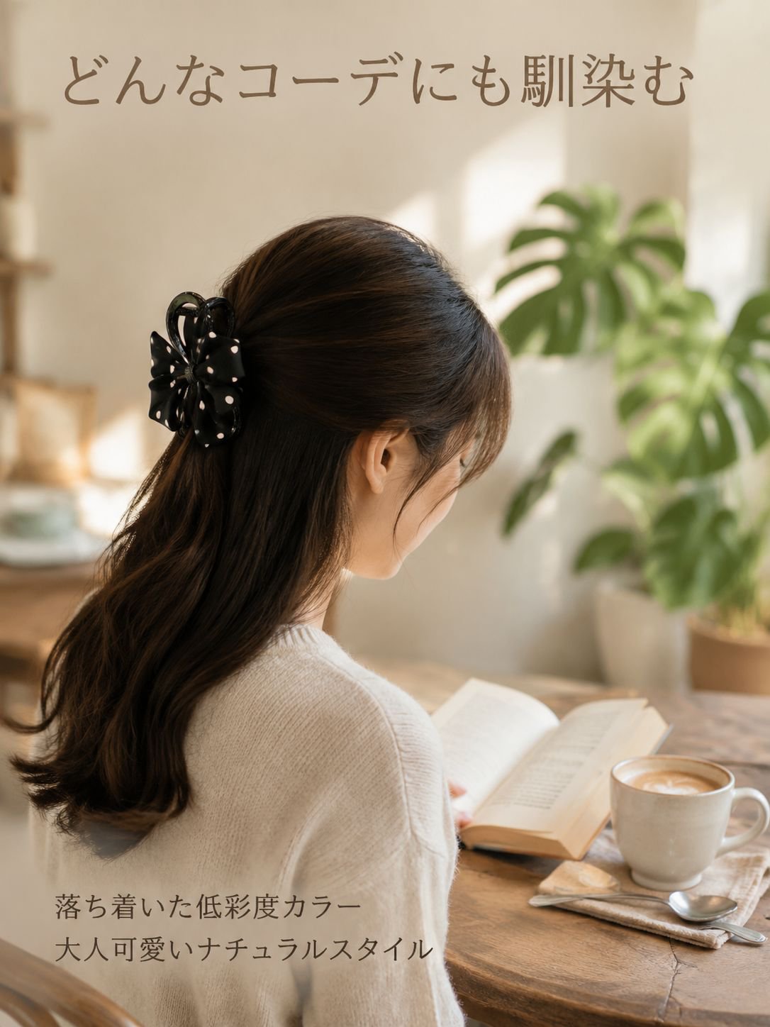 水玉模様のリボン型ヘアクリップ