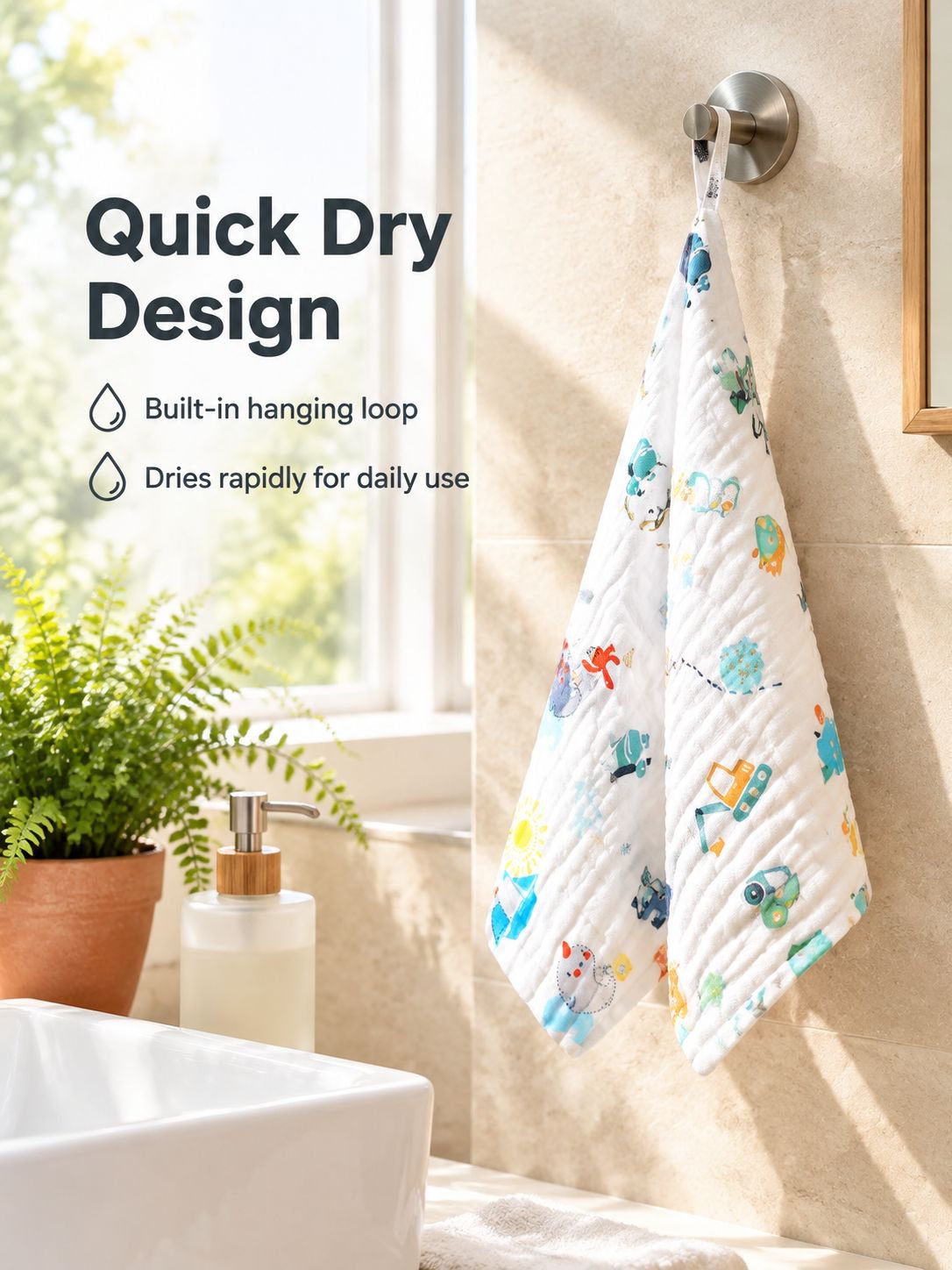 Pure cotton baby washcloth folded to show its gauze texture