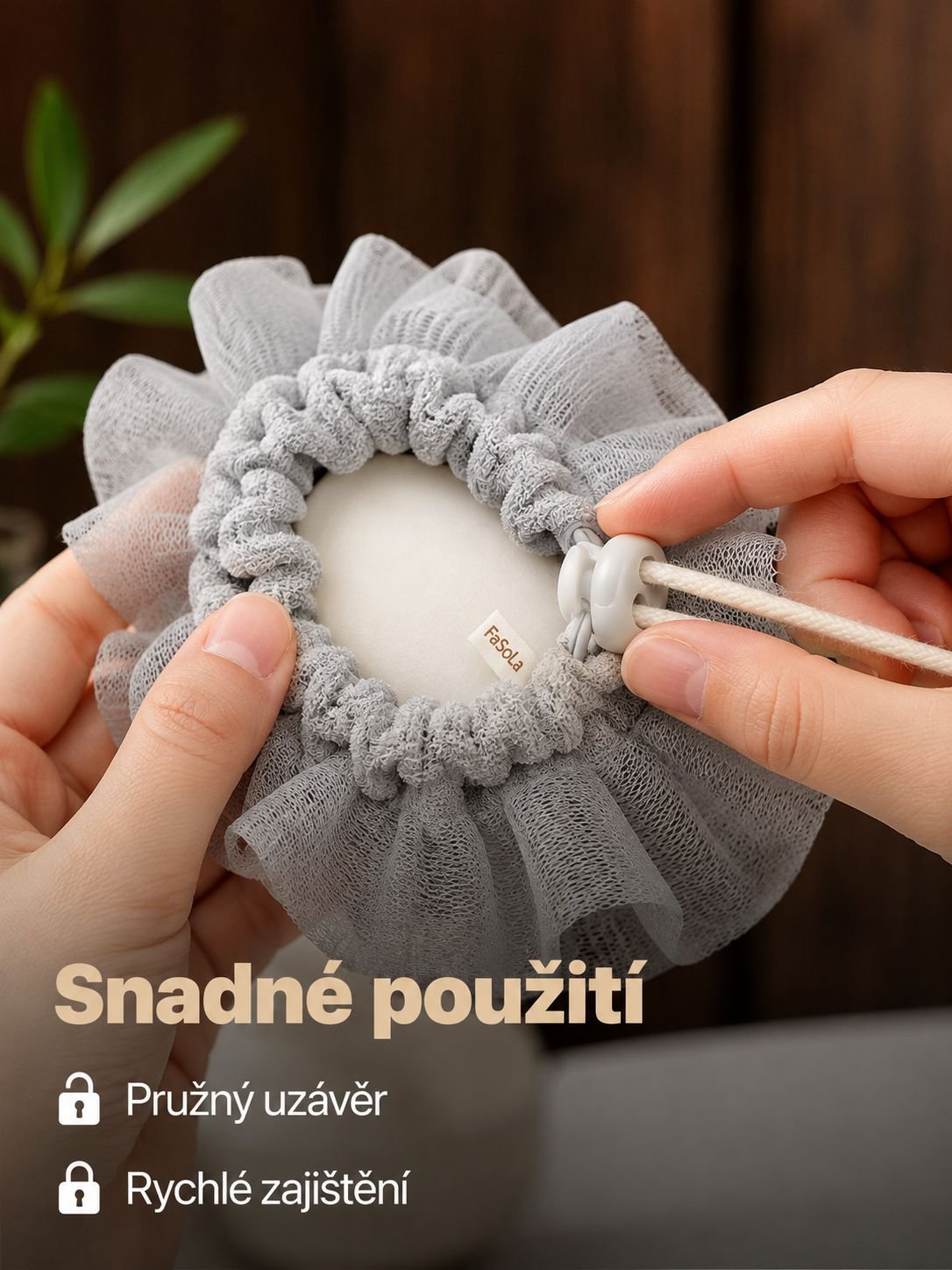 Praktická koupelová síťka s provázkem