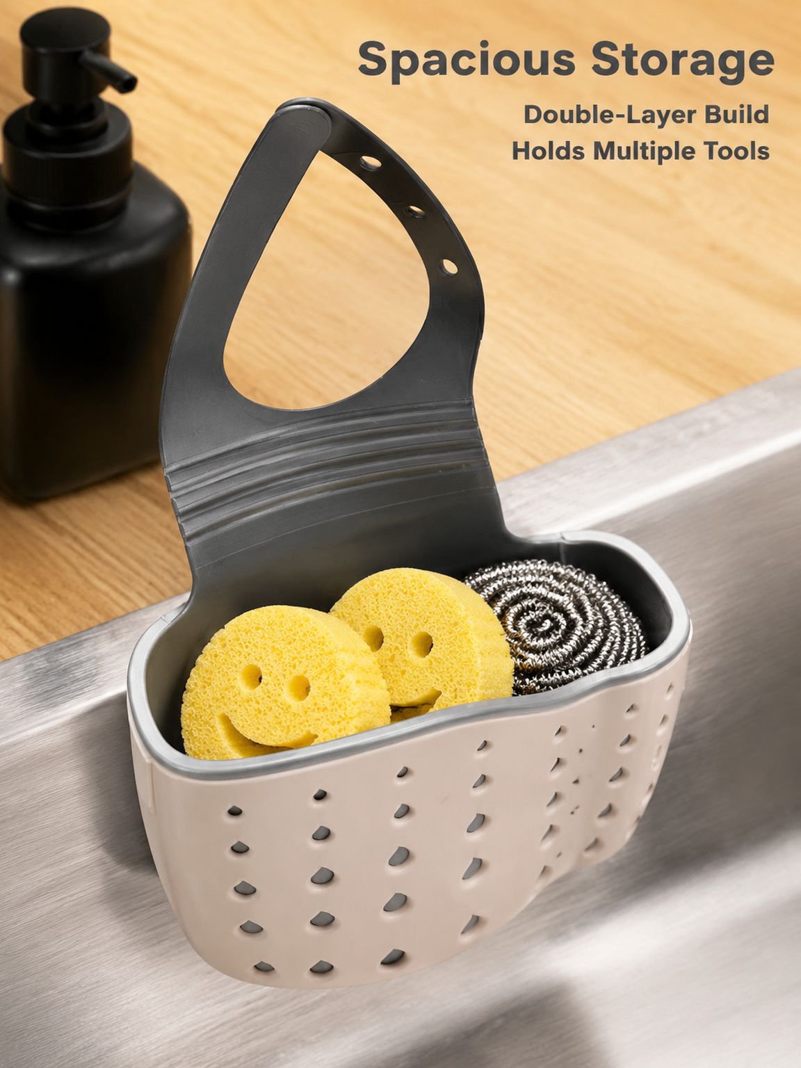 Kitchen Sink No-Drill Drain Storage Hanging Basket Multifunctional Organizer