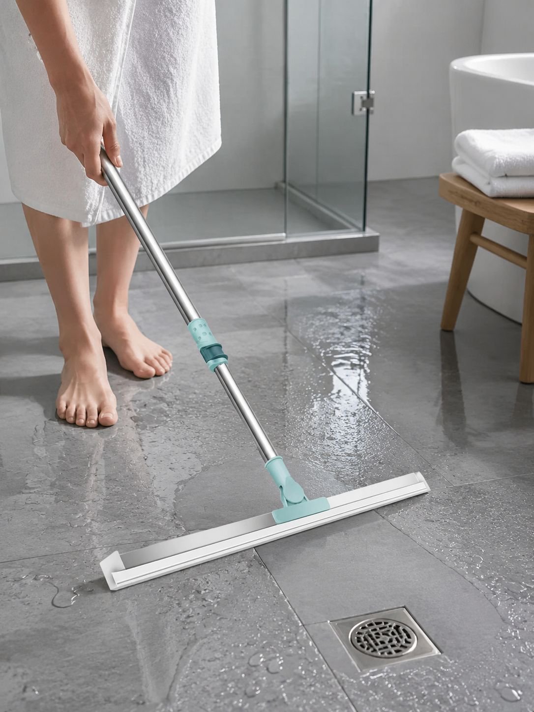 Escoba todo en uno para limpieza eficiente en baños