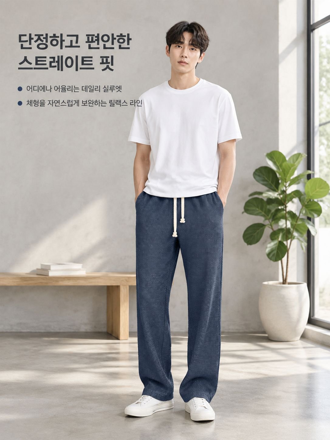 통기성이 좋고 사계절 내내 쾌적하게 입을 수 있는 캐주얼 긴바지