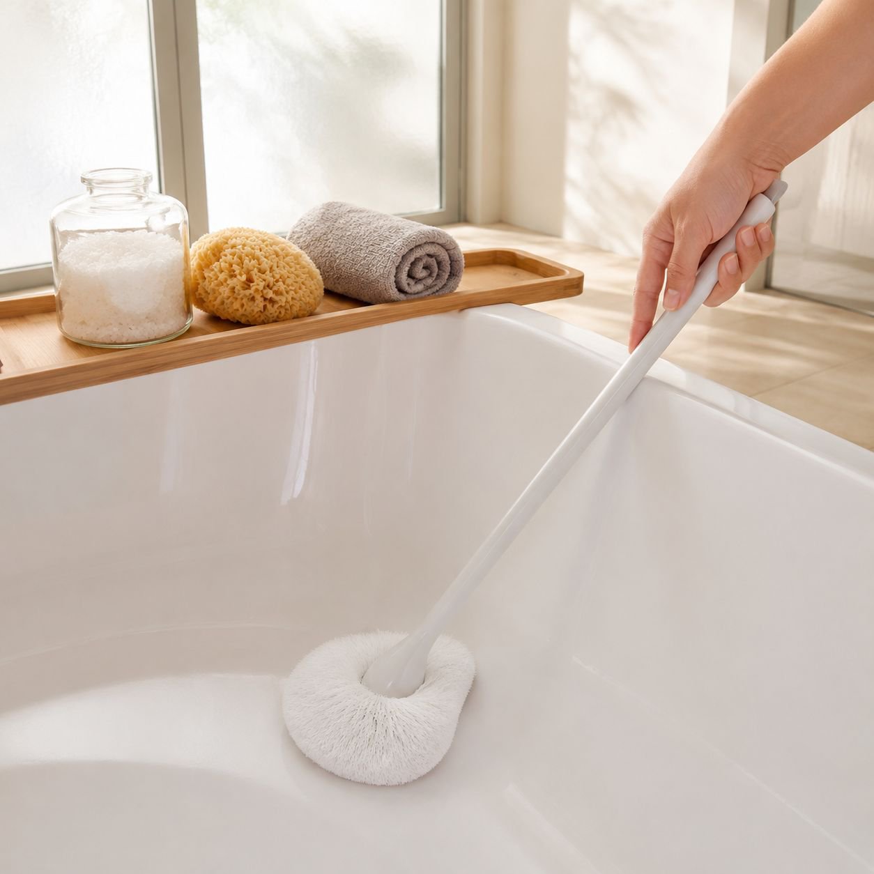 Easy to grip cloud-shaped bathroom cleaning tool