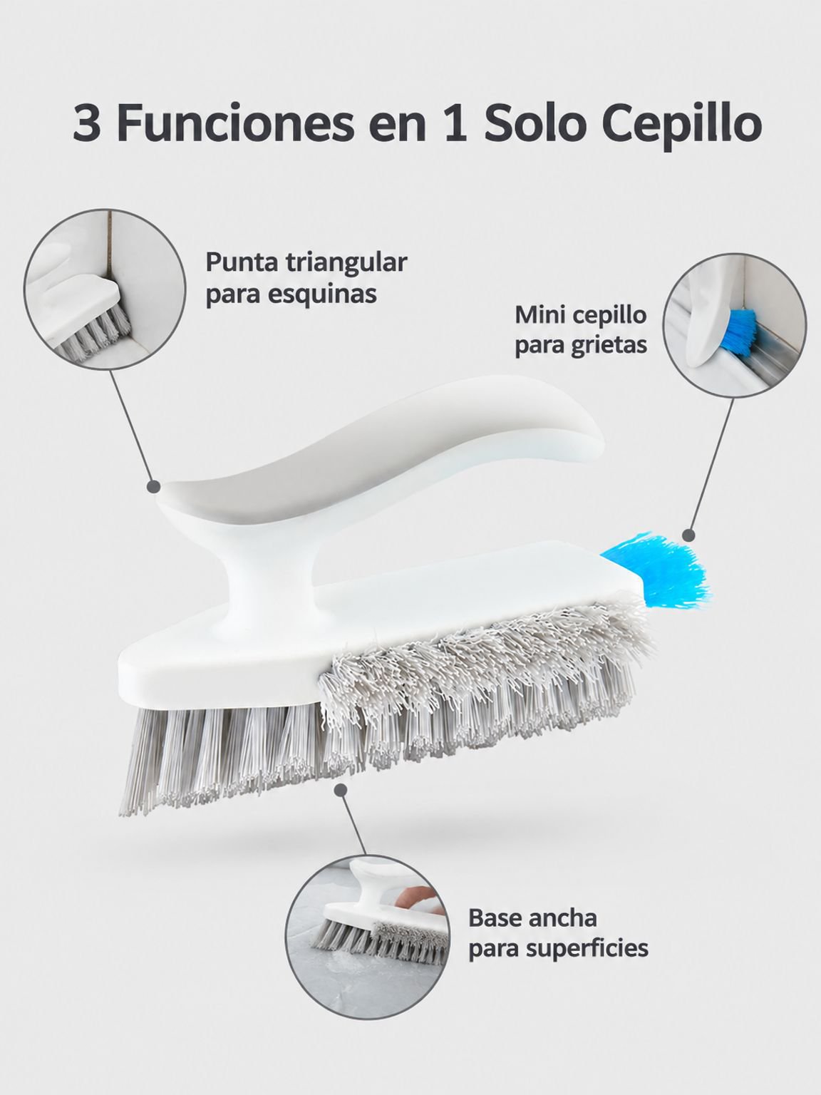 Cepillo de limpieza de esquina para baño 3 en 1