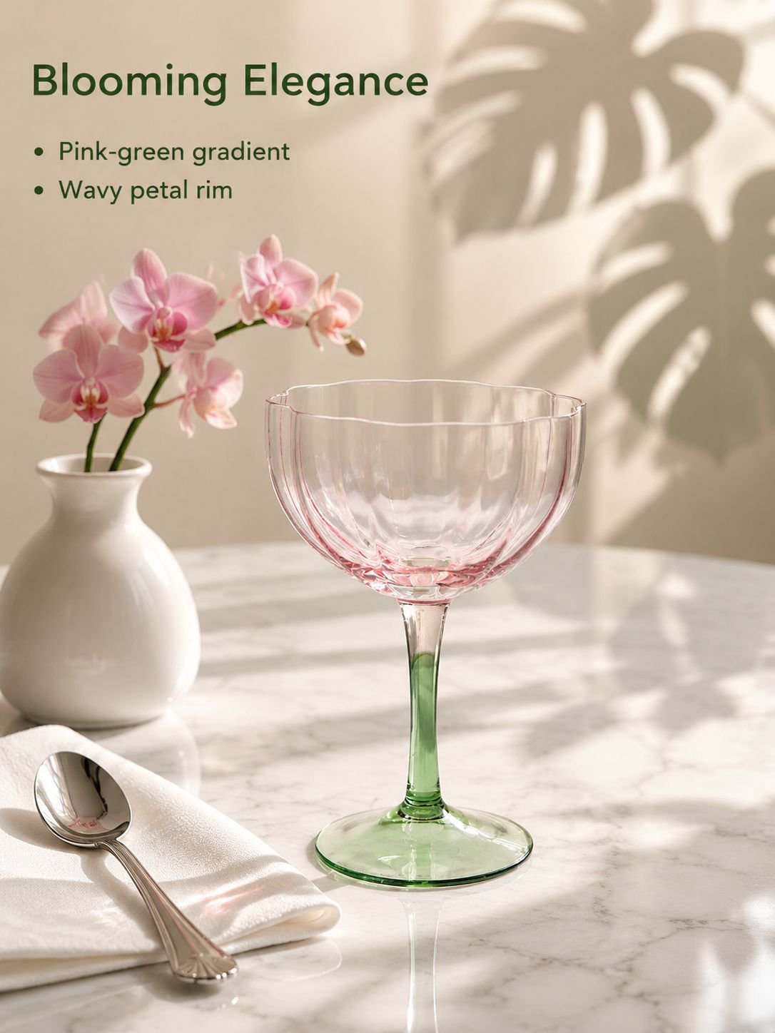 Crystal glass high footed red wine glass short petal champagne glass