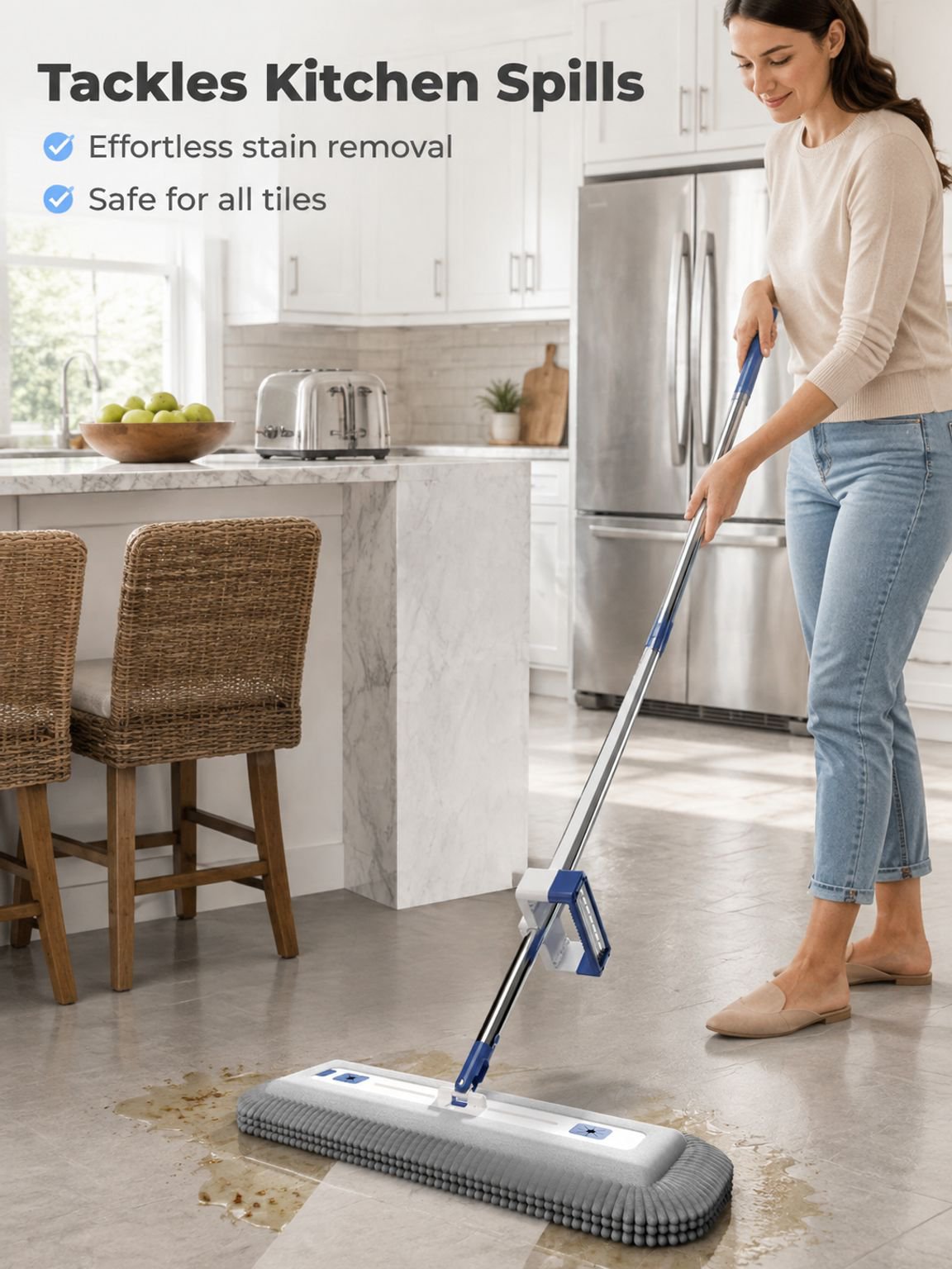 Hands-free flat mop