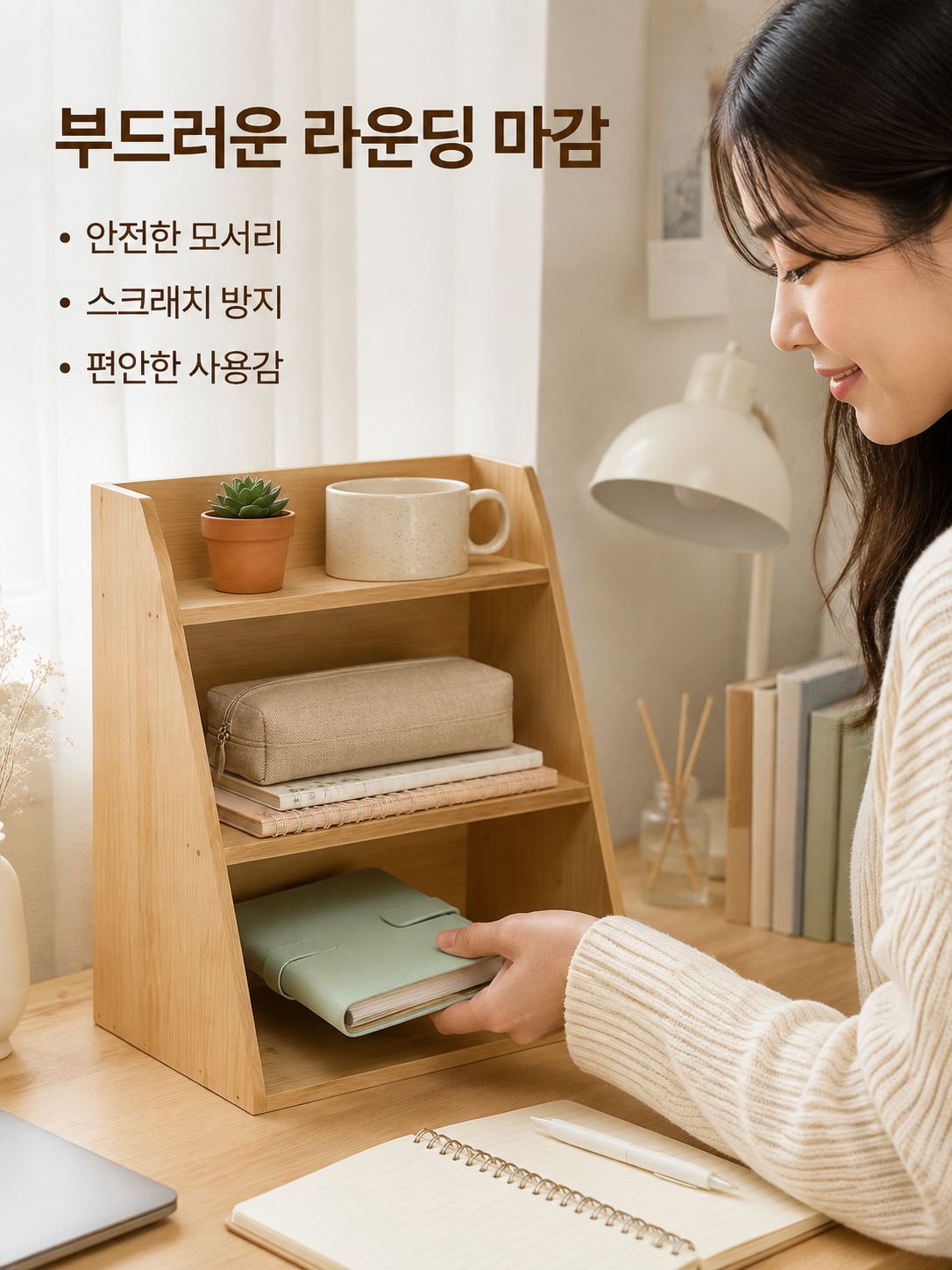나무 데스크탑 수납 선반