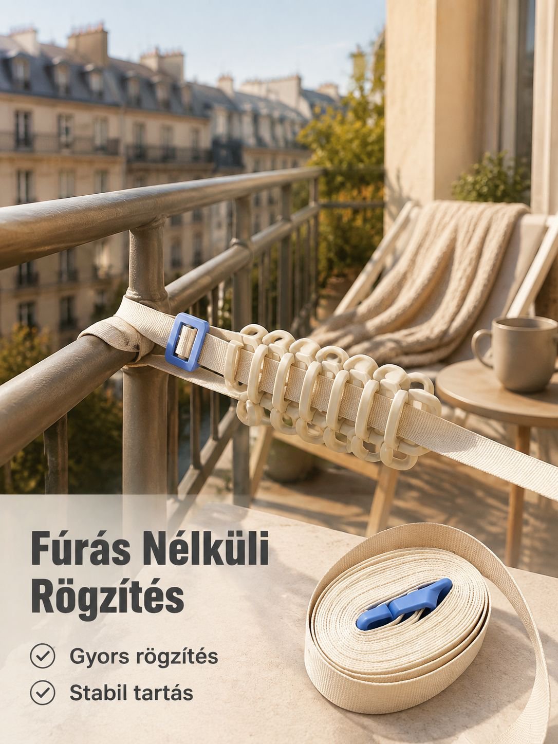Hordozható, fúrás nélküli, állítható, szélálló szárítókötél