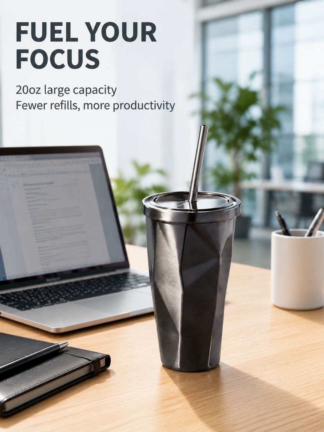 Portable Stainless Steel Straw Tumbler with Lid and Reusable Straw
