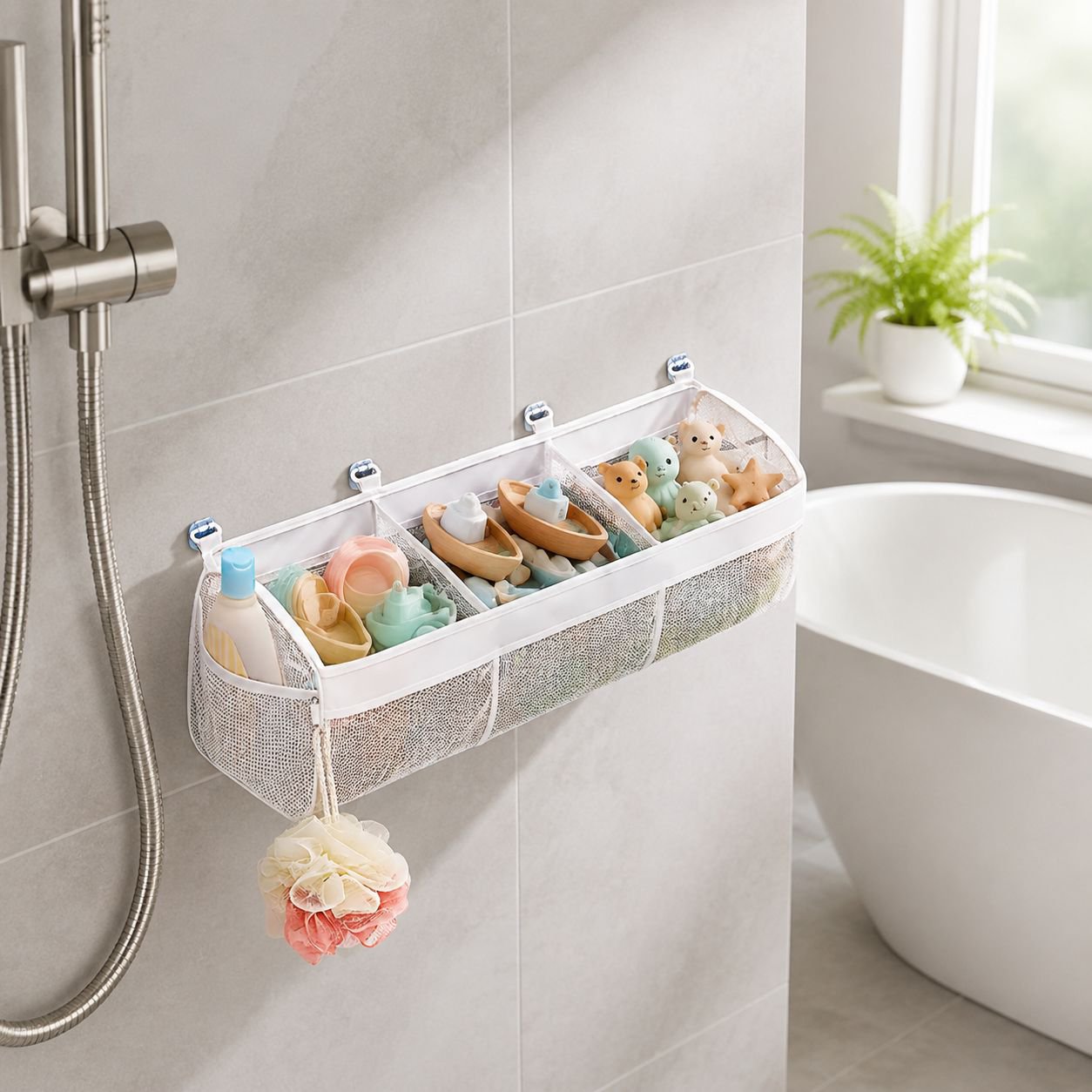 Multi-Grid-Klassifizierung Kinderbadezimmer-Spielzeug-Aufbewahrungstasche Babybadezimmer-Wandbehangt