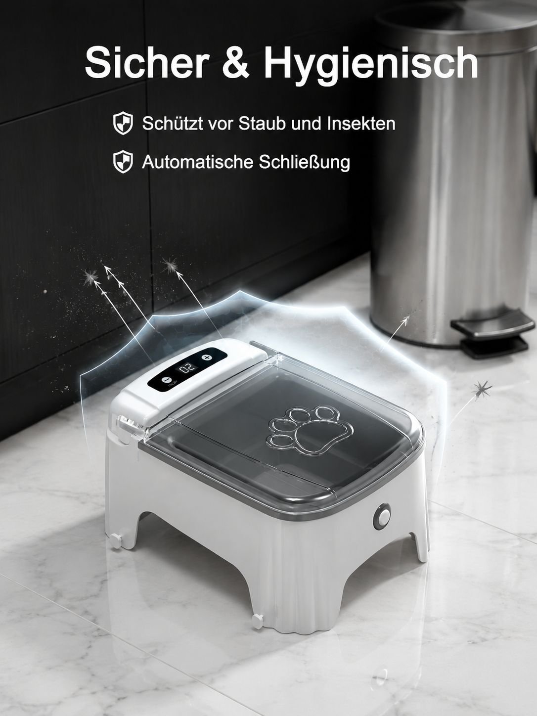 Haustier-Futterautomat hält Futter frisch und trocken