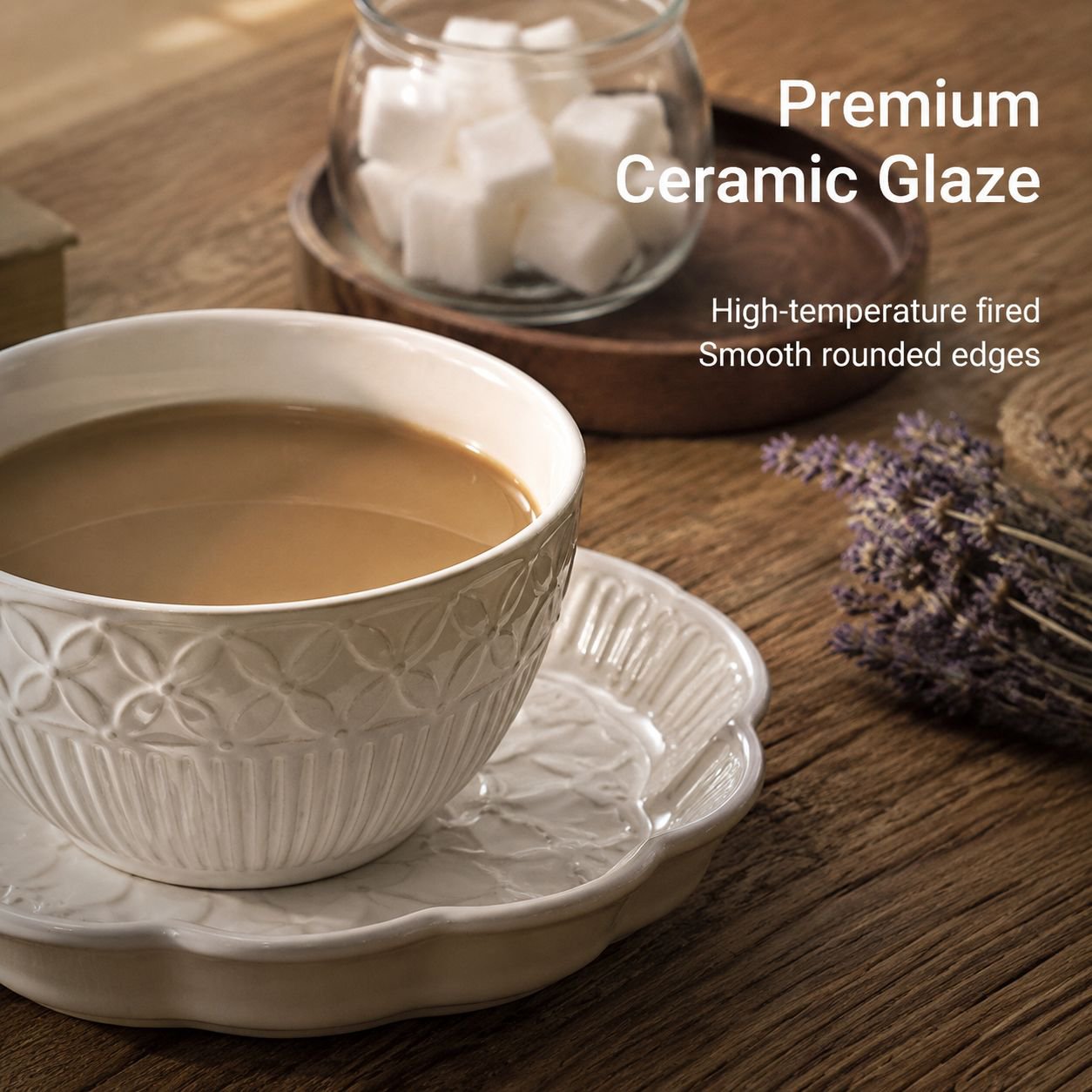 French-style embossed coffee cup and saucer set