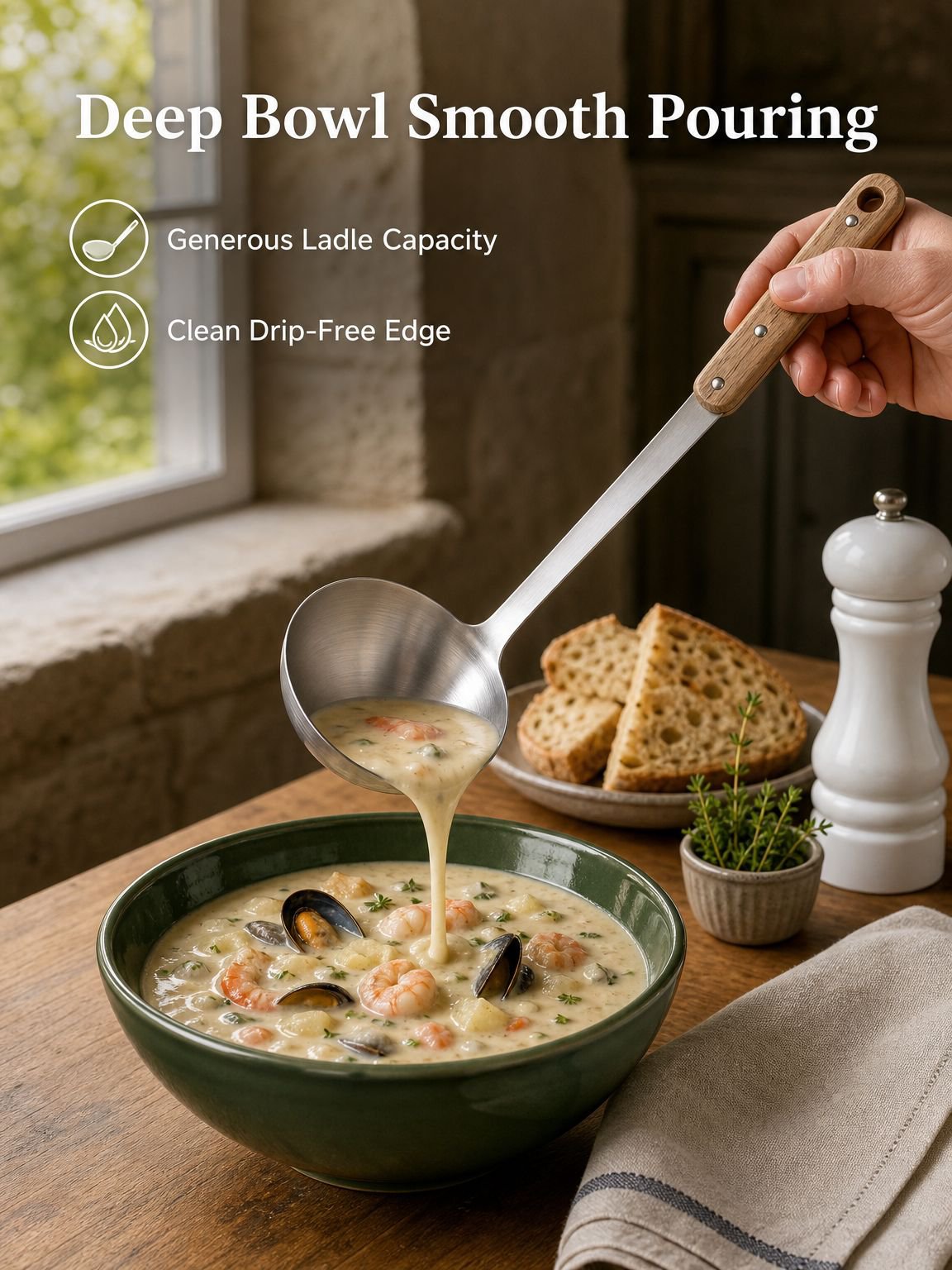 Stainless steel skimmer for lifting food from hot oil or water