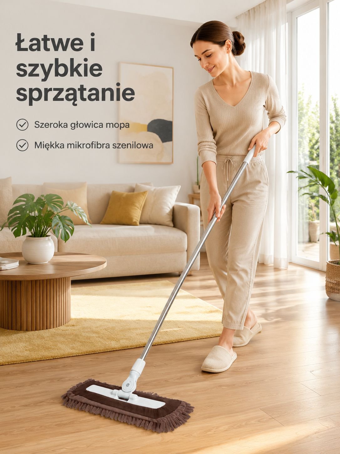 Szeroki mop chenille z odłączaną głowicą do czyszczenia