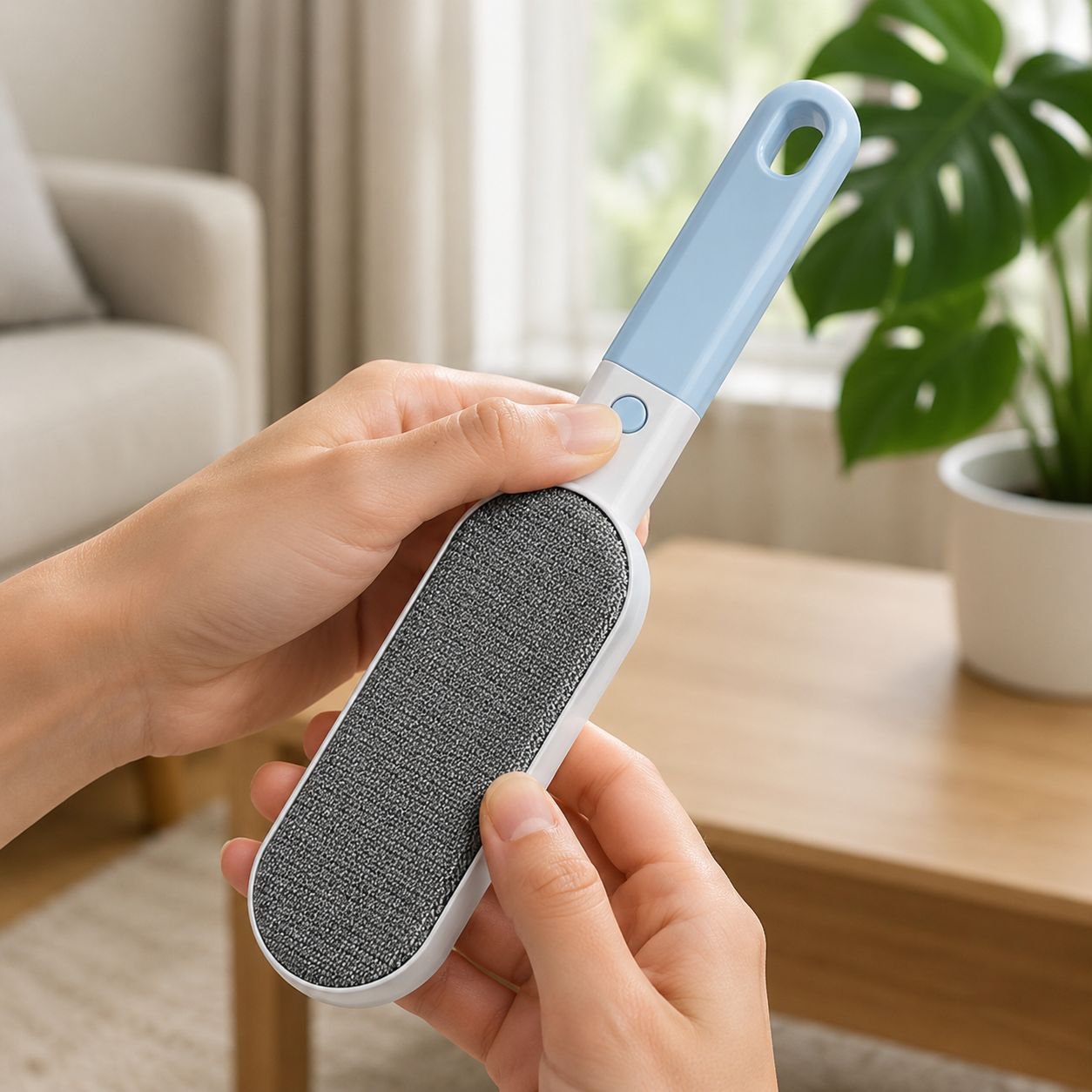 Close-up of lint remover brush bristles