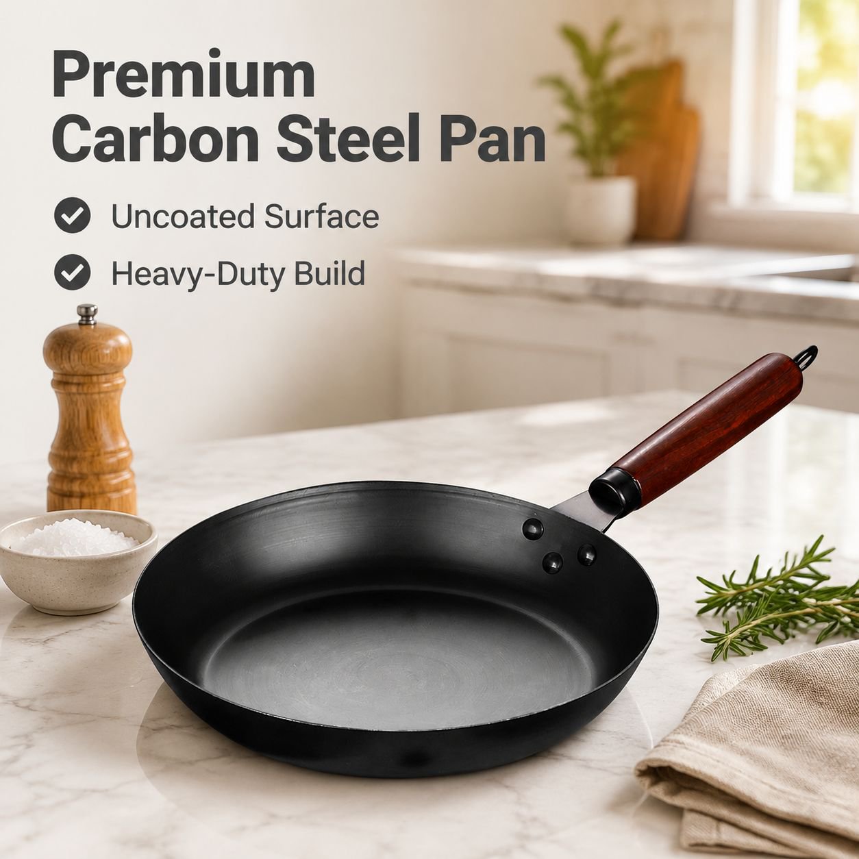 Uncoated Black Steel Household Frying Pan Multifunctional for Eggs and Pancakes