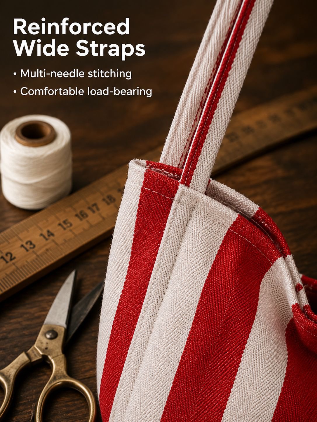 Korean Fashion Large Capacity Striped Tote, Stylish Literary Shoulder Bag