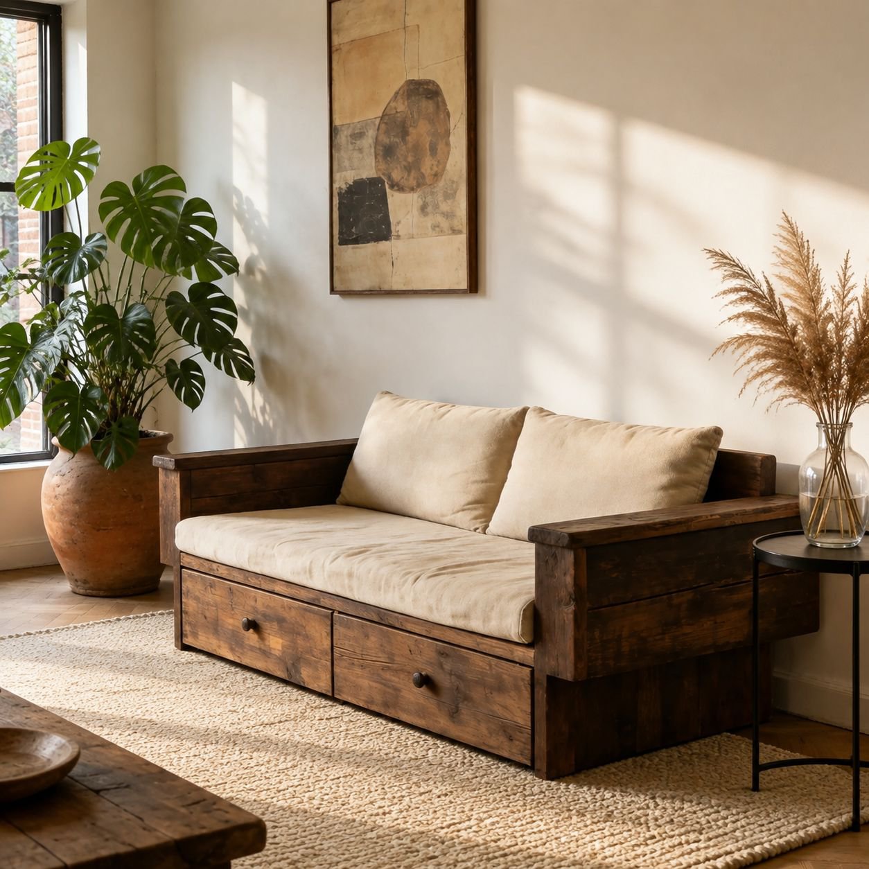 Wabi-Sabi Style Double Seat Bench