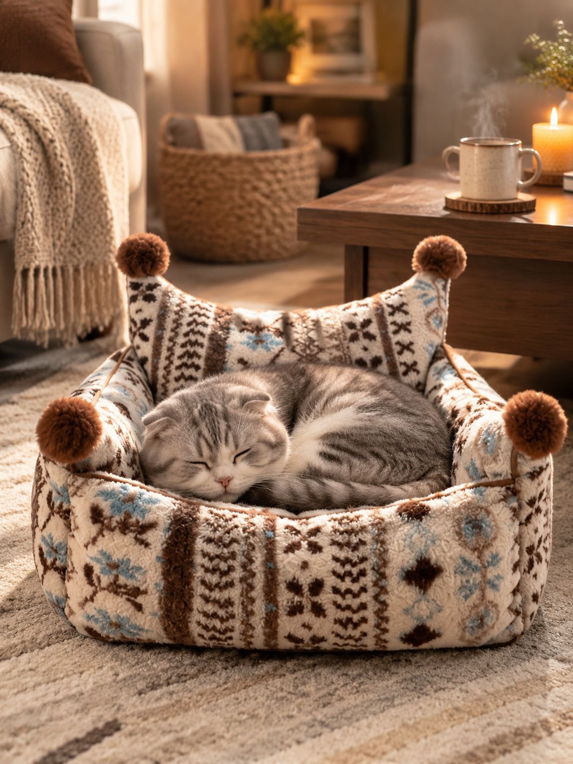 Kuscheliges Katzenbett als warme Höhle für kalte Wintertage