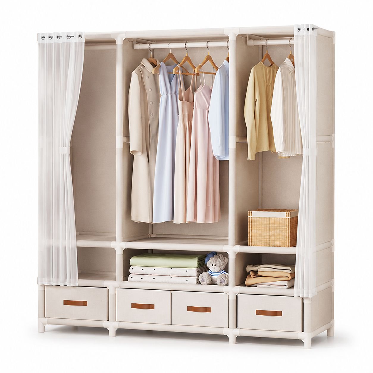 Sturdy and Durable Bedroom Wardrobe, Minimalist Floor Storage Rack, Suitable for Small Spaces
