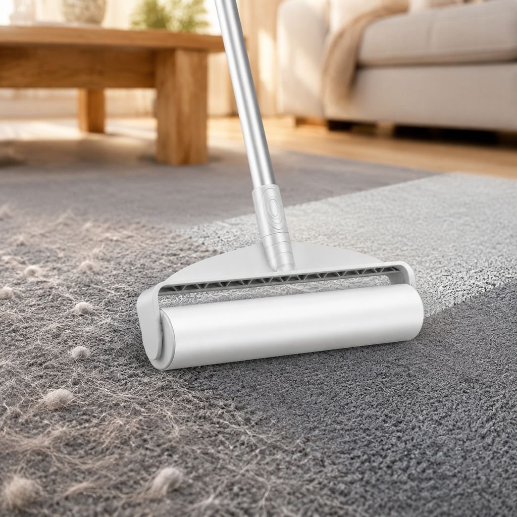 Extendable handle portable lint roller removing dust from clothes