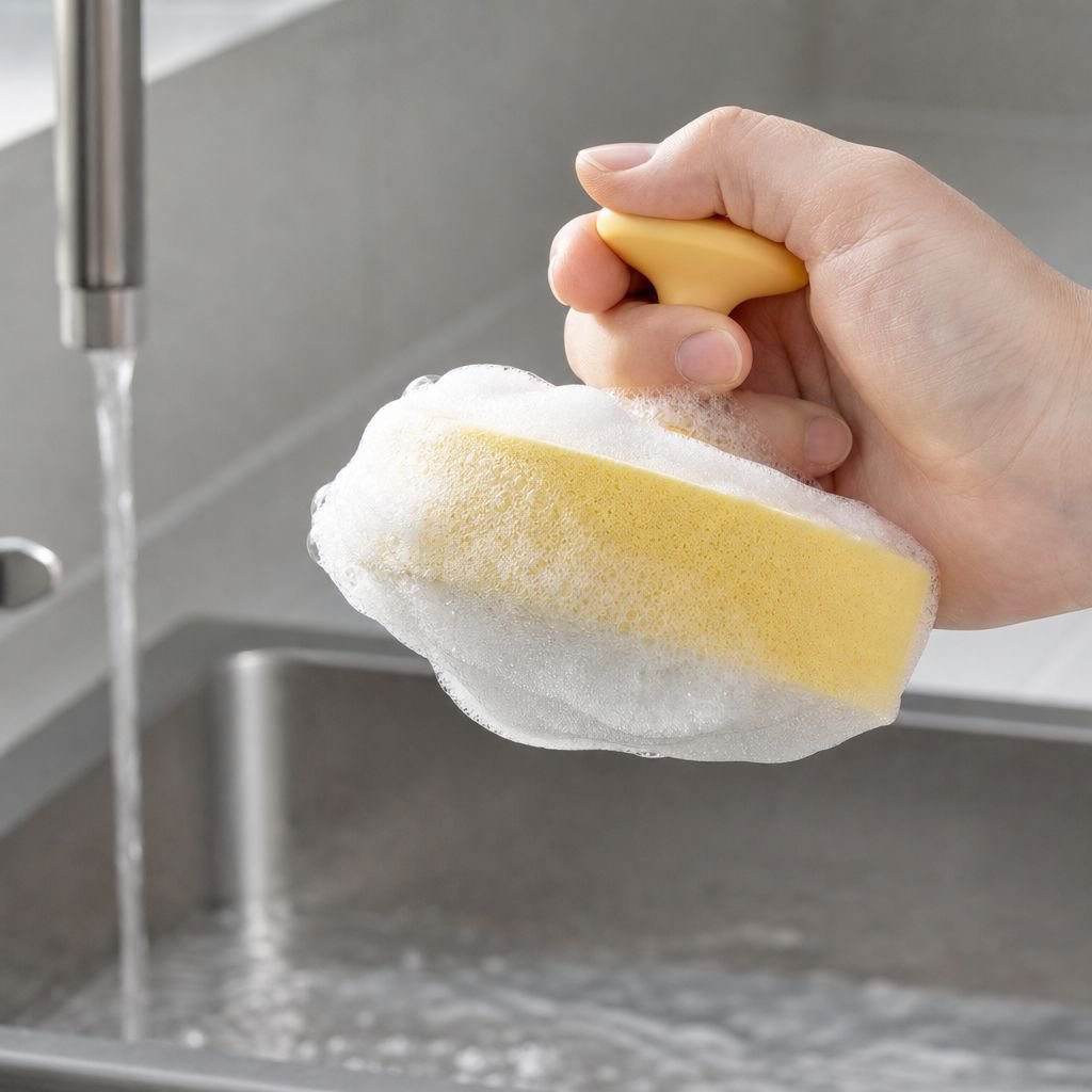 Hygienischer Küchenschwamm aus Silikon auf Spüle