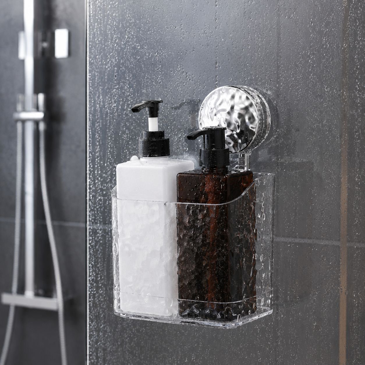 Glacier pattern makeup organizer mounted on bathroom wall