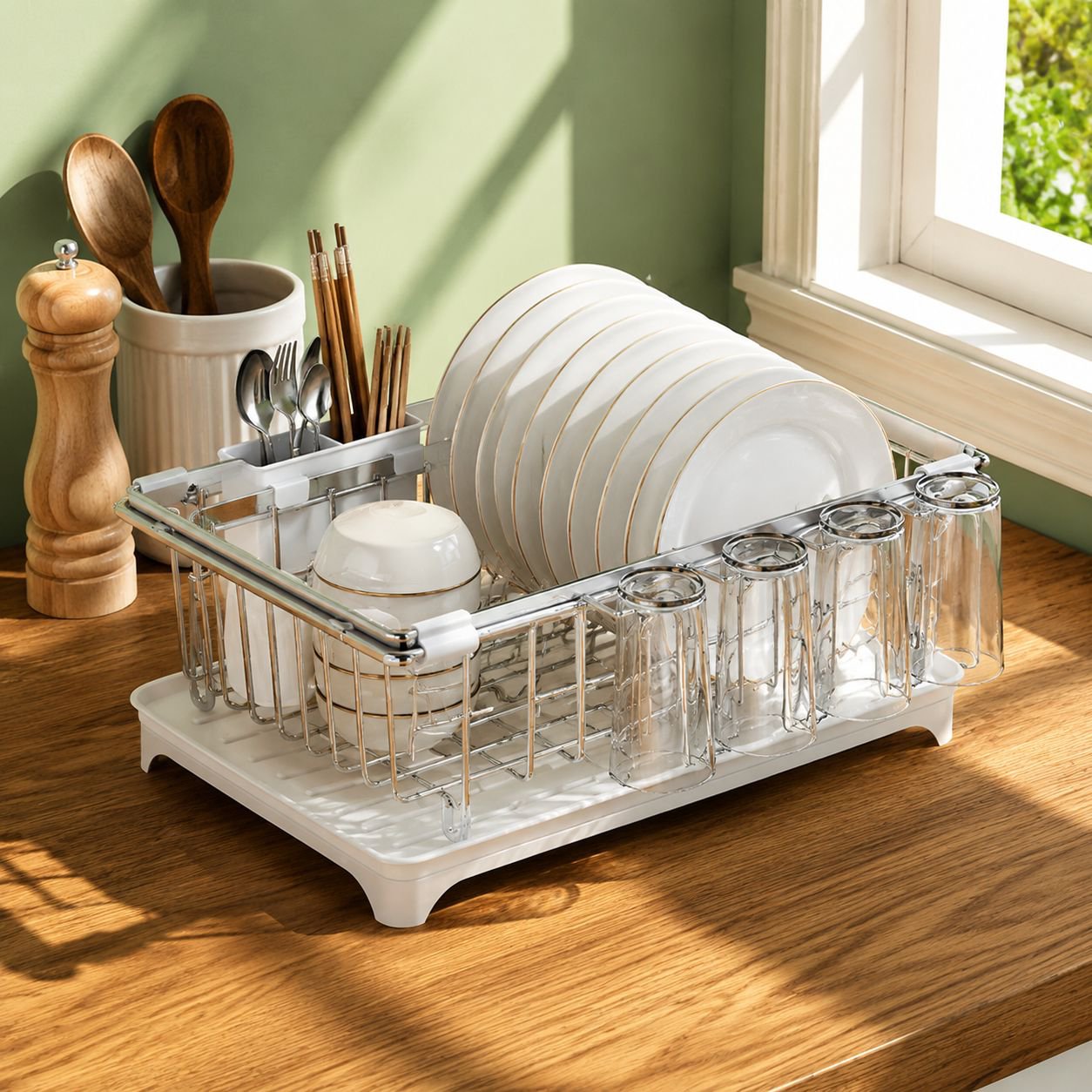 Kitchen Sink Dish Storage Rack Stainless Steel Drain Basket Retractable