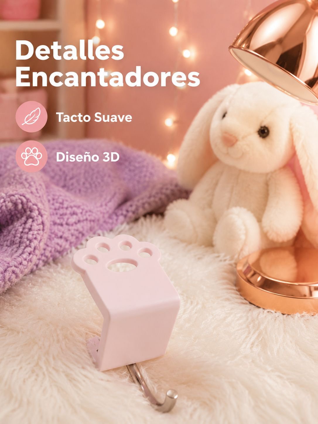 Gancho de mesa con forma de pata de gato en colores macaron, sin necesidad de taladrar