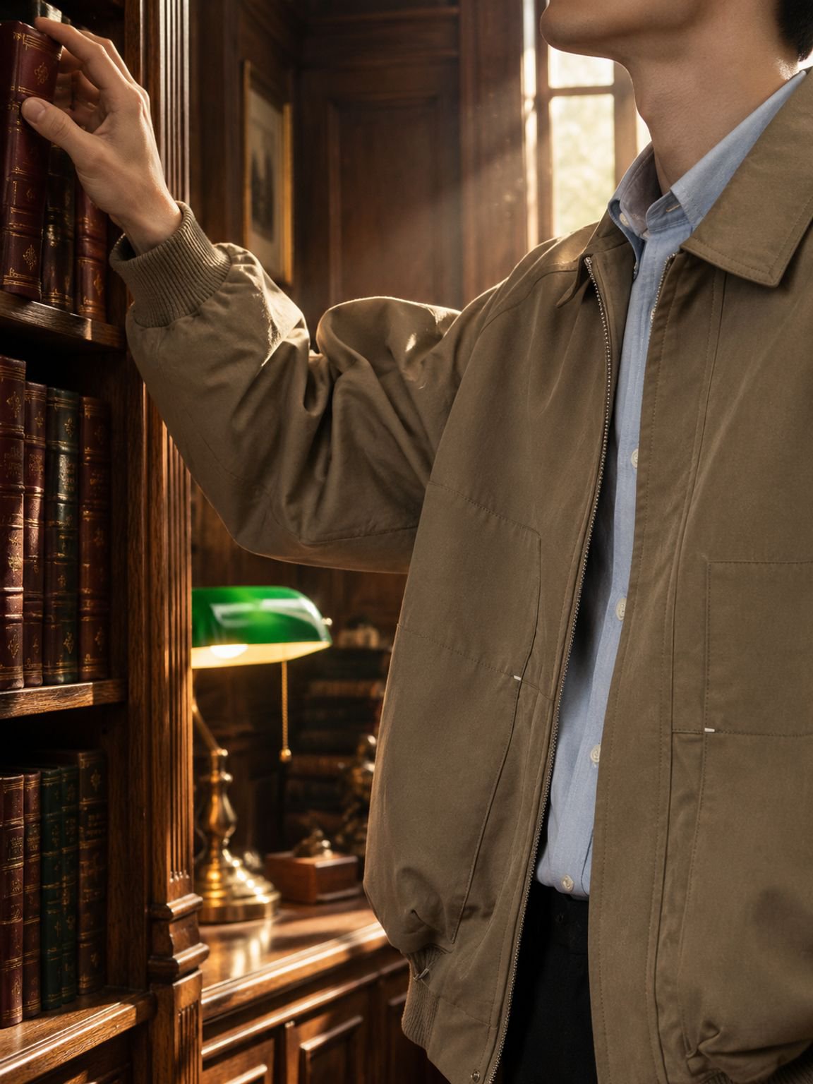 Side view of relaxed fit men's jacket