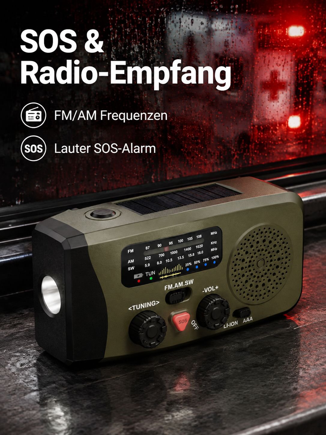 Multifunktionales Notfallradio mit Taschenlampe