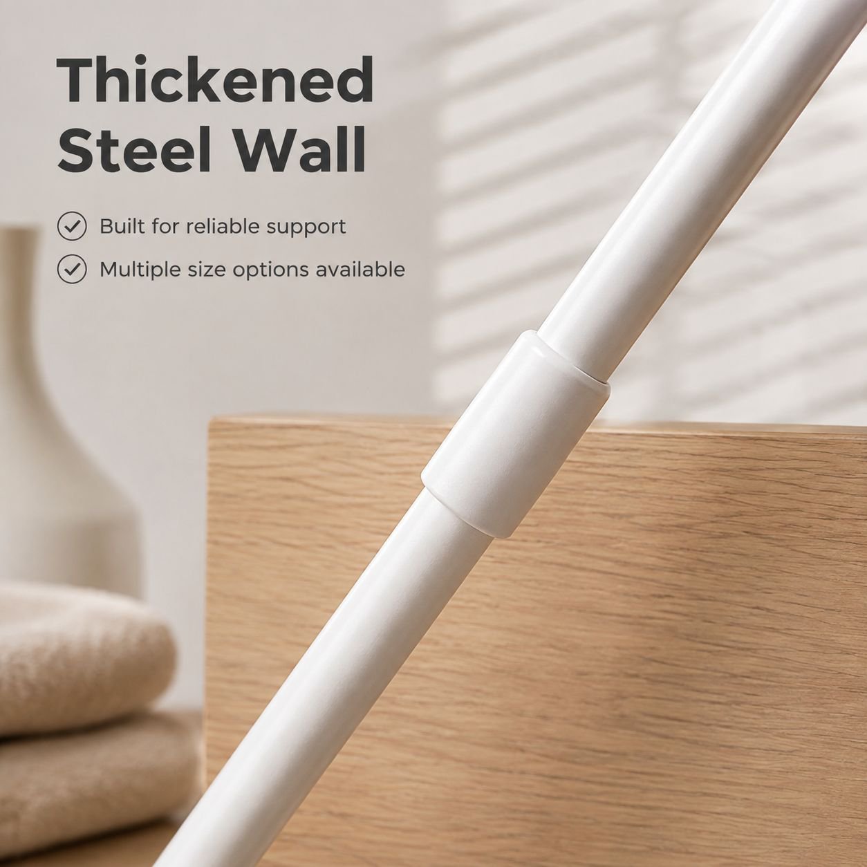Thickened, drill-free fixed clothes drying rod and wardrobe support rod