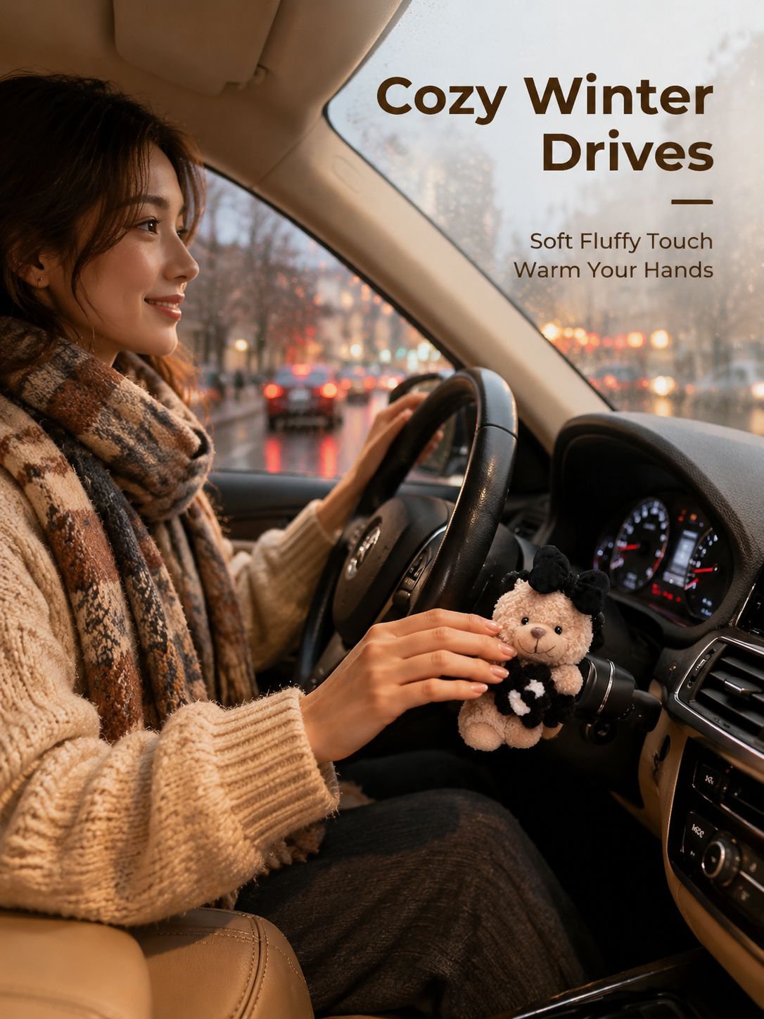 Cute bear-shaped gear shift lever steering wheel decoration