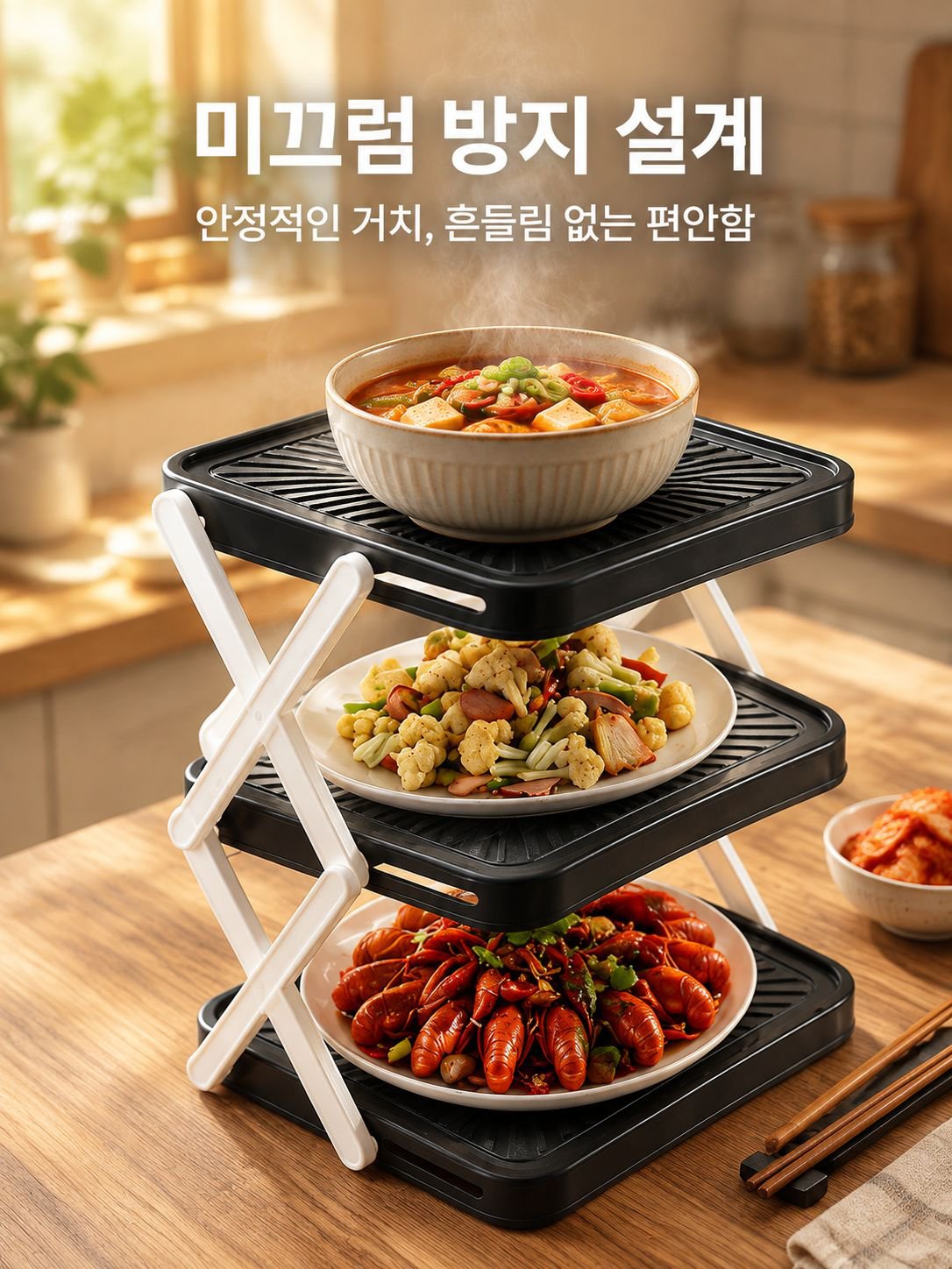 가정용 접이식 다층 조리대 주방 정리 선반 샤브샤브 파티용 휴대식 야채 선반
