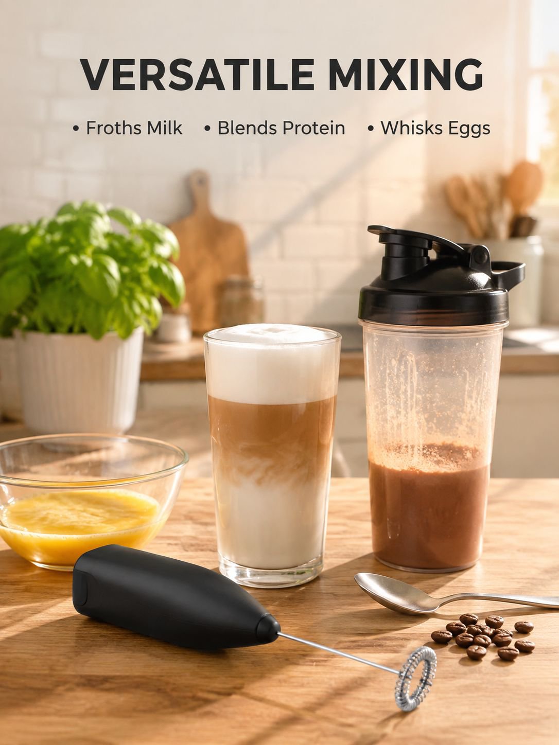 Household Mini Electric Milk Frother Mixer, Stainless Steel Handheld Milk Foamer