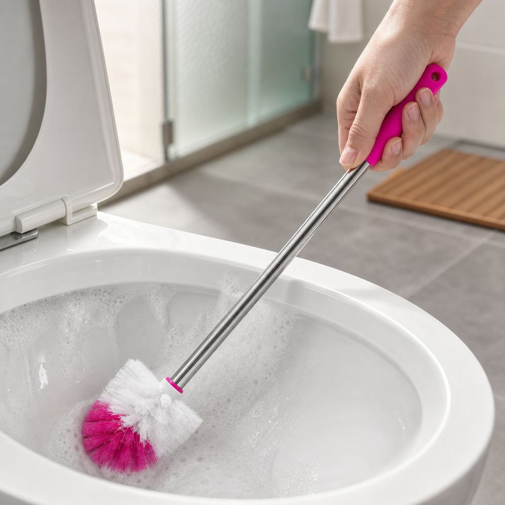 Stainless steel handle toilet cleaning brush on white background