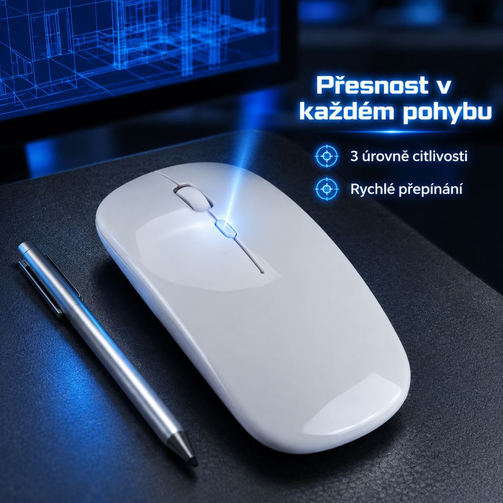 Bezdrátová tichá Bluetooth myš s duálním režimem a podsvícením