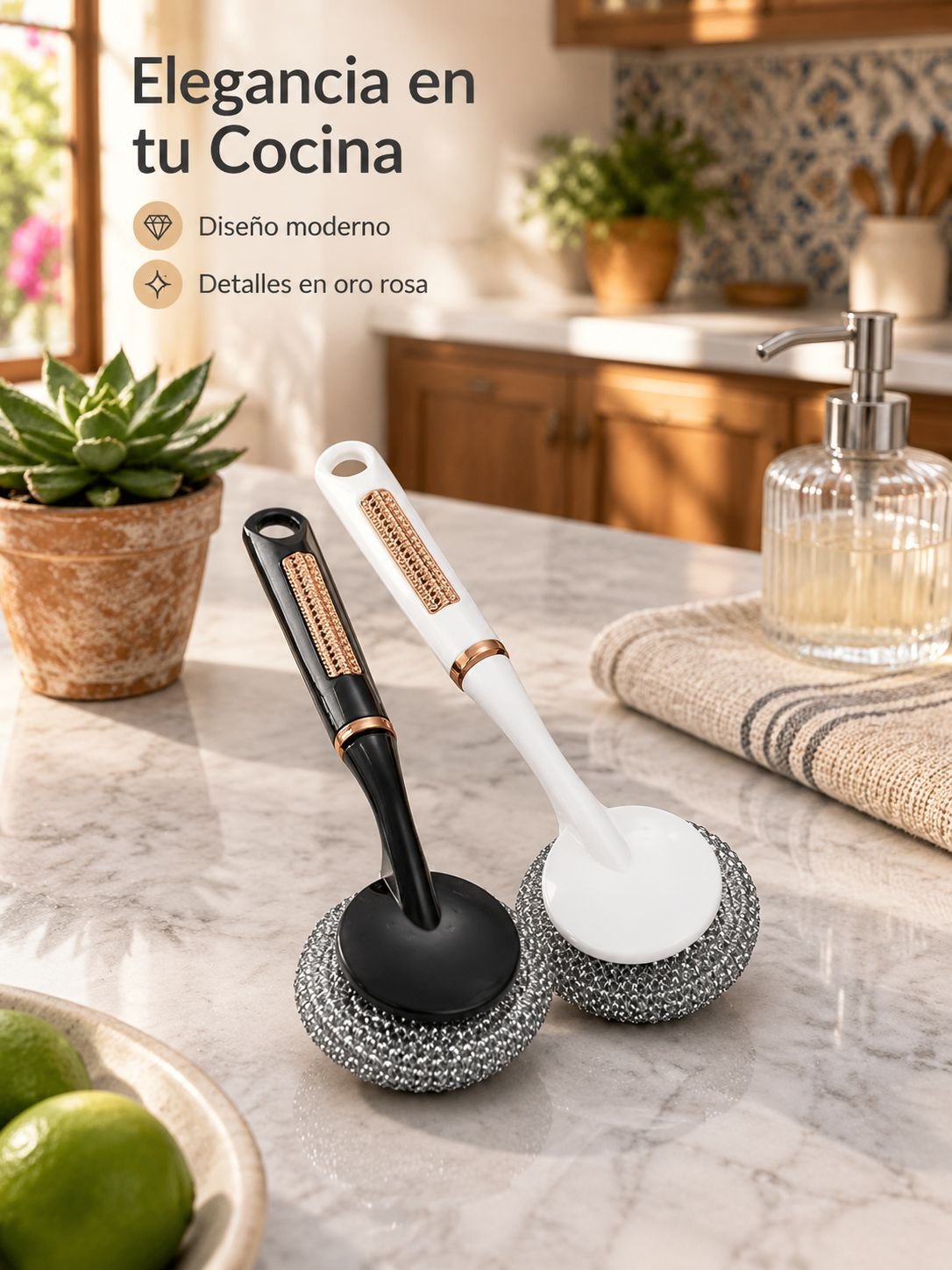 Cepillo de cocina de mango largo para limpiar ollas