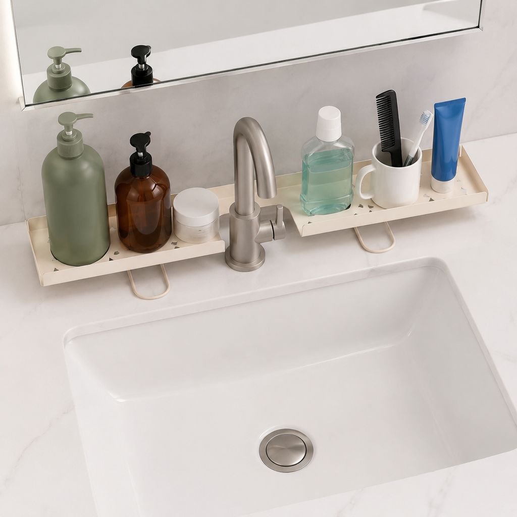 Bathroom faucet plant stand, bathroom countertop folding shelf, toilet vanity mirror storage solutio