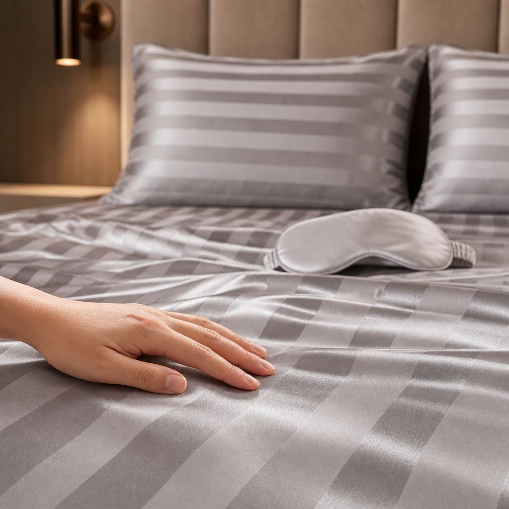 American Light Luxury Comfortable Silk Satin Three-Piece Bedding Set
