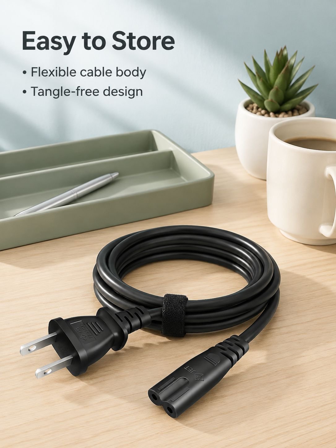 Figure-8 two-prong black cord for electronic devices