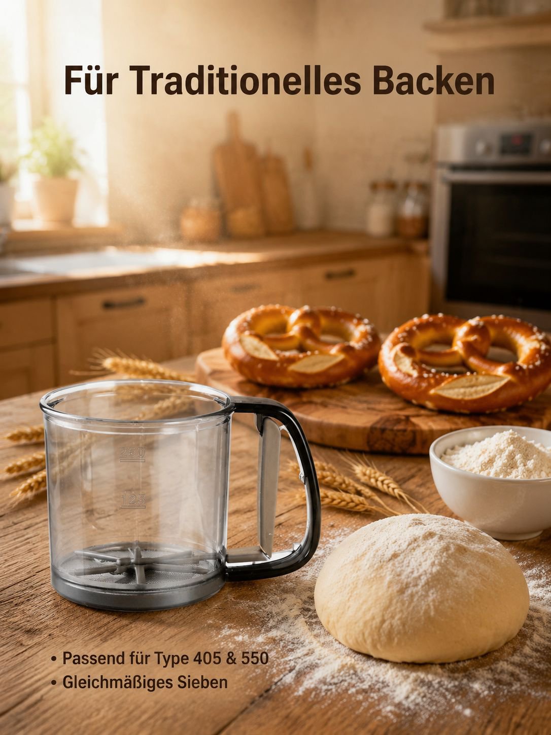 Halbautomatisches Mehlsieb mit Pressfunktion