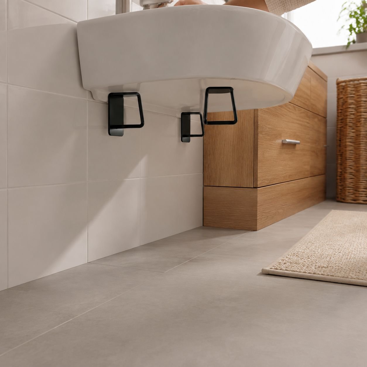 Suspended bathroom cabinet under basin rack for modern bathrooms
